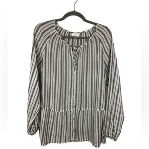 J. Jill Woven Cotton Peasant Top Blouse Tie Front Raglan Sleeve Striped Pattern